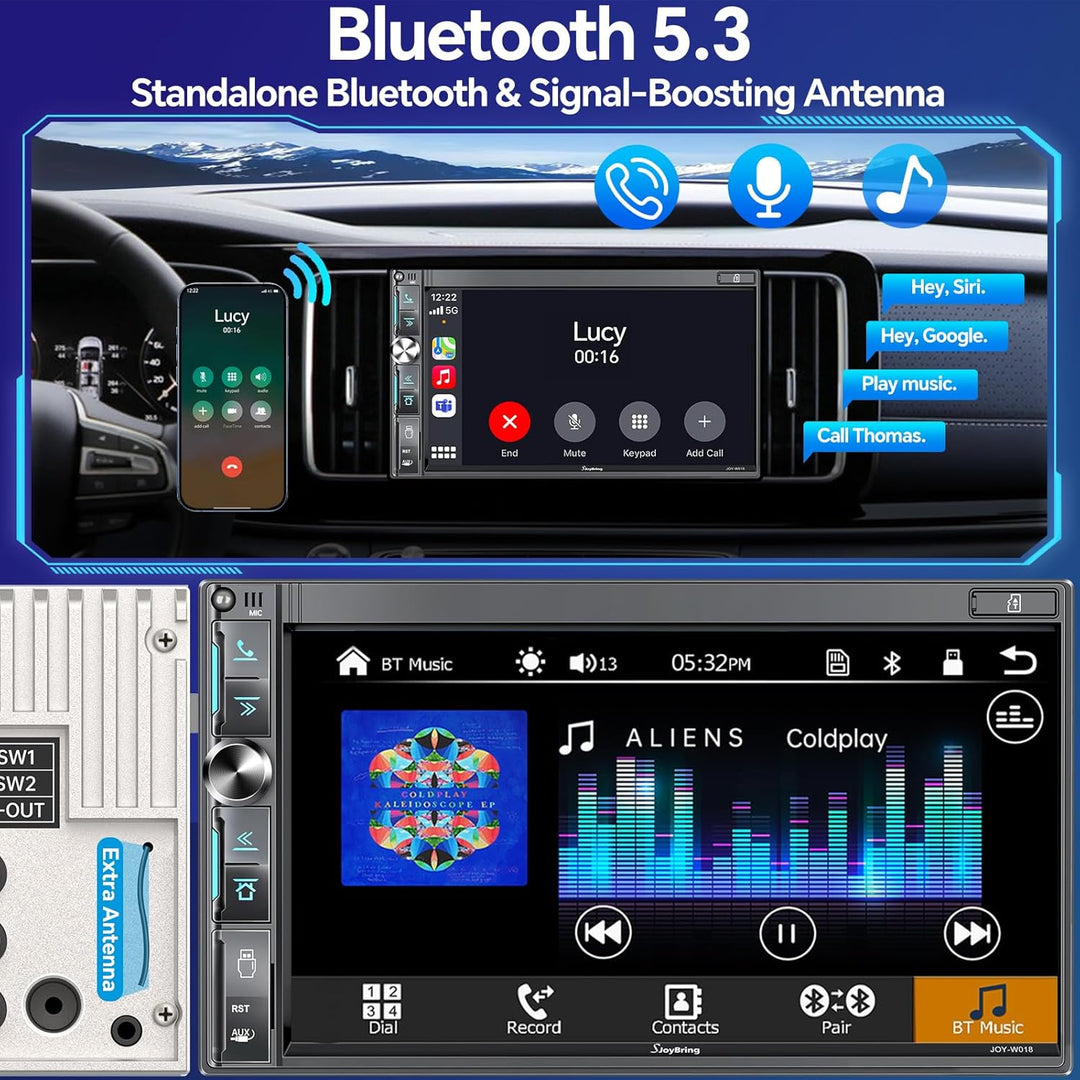 JOY-W018 - Double Din Car Stereo with Wireless Apple Carplay, Android Auto