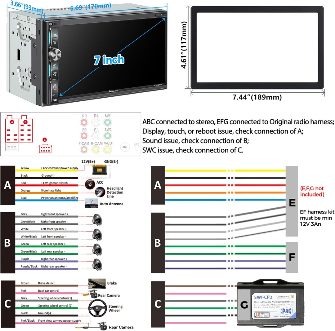 JOY-W018 - Double Din Car Stereo with Wireless Apple Carplay, Android Auto
