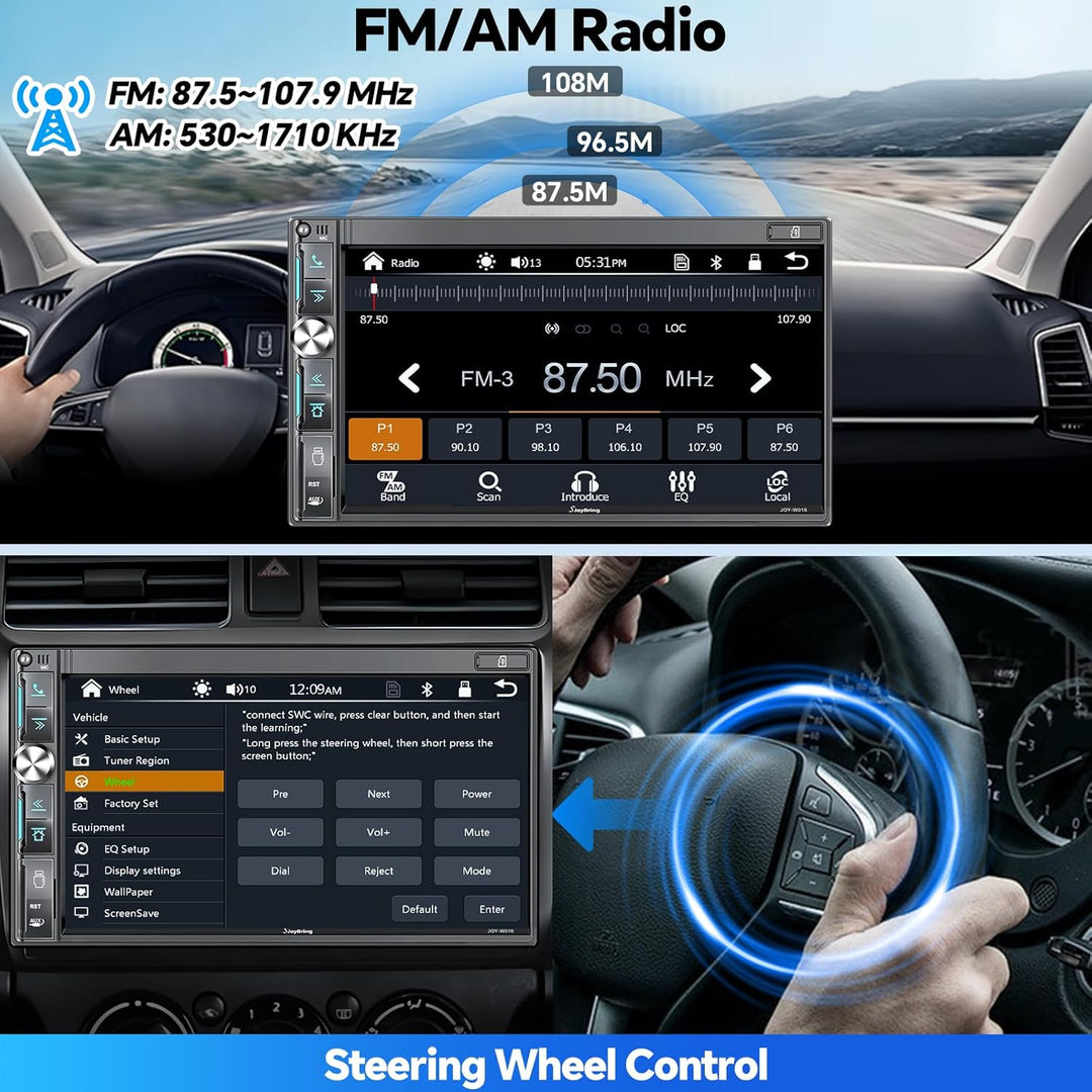 JOY-W018 - Double Din Car Stereo with Wireless Apple Carplay, Android Auto