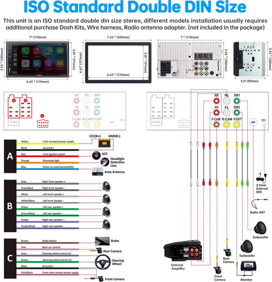 JOY-W008 - Double Din Car Stereo with Wireless Apple Carplay, Android Auto