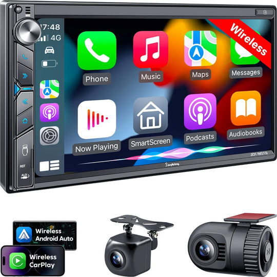 JOY-W019 - Double Din Car Stereo with Wireless Apple Carplay, Android Auto